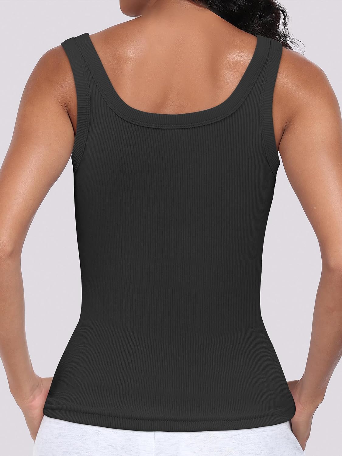 Detalle 2 de ANRABESS Women’s Sleeveless Scoop Neck Tank Top (Ribbed, Fitted Summer Basic)