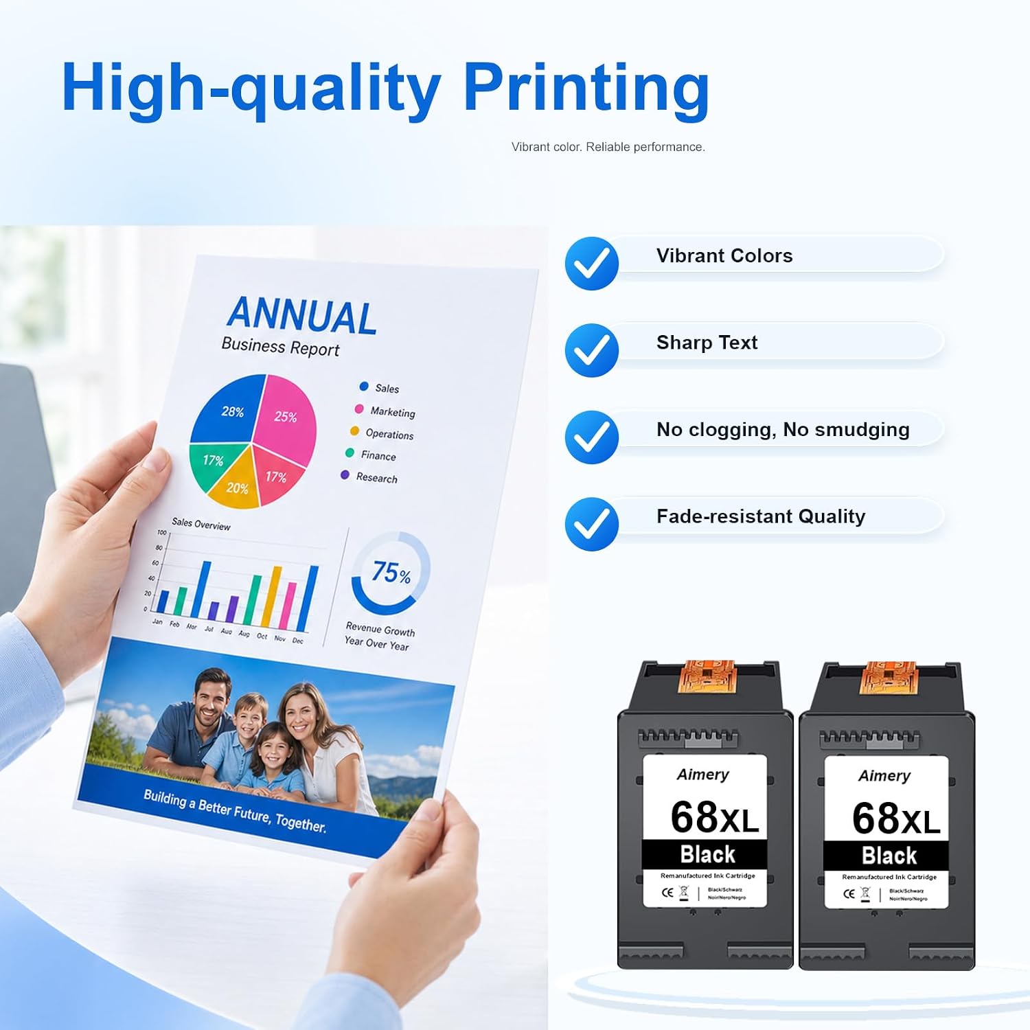 Detalle 1 de Aimery 68XL Remanufactured Black Ink Cartridges, 2-Pack, High Yield