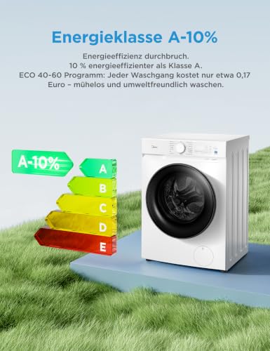 Detalle de Midea Waschtrockner MFV3ED80BA10: 8/6 kg, A-10% Energieeffizienz, 15 Min Schnellwäsche