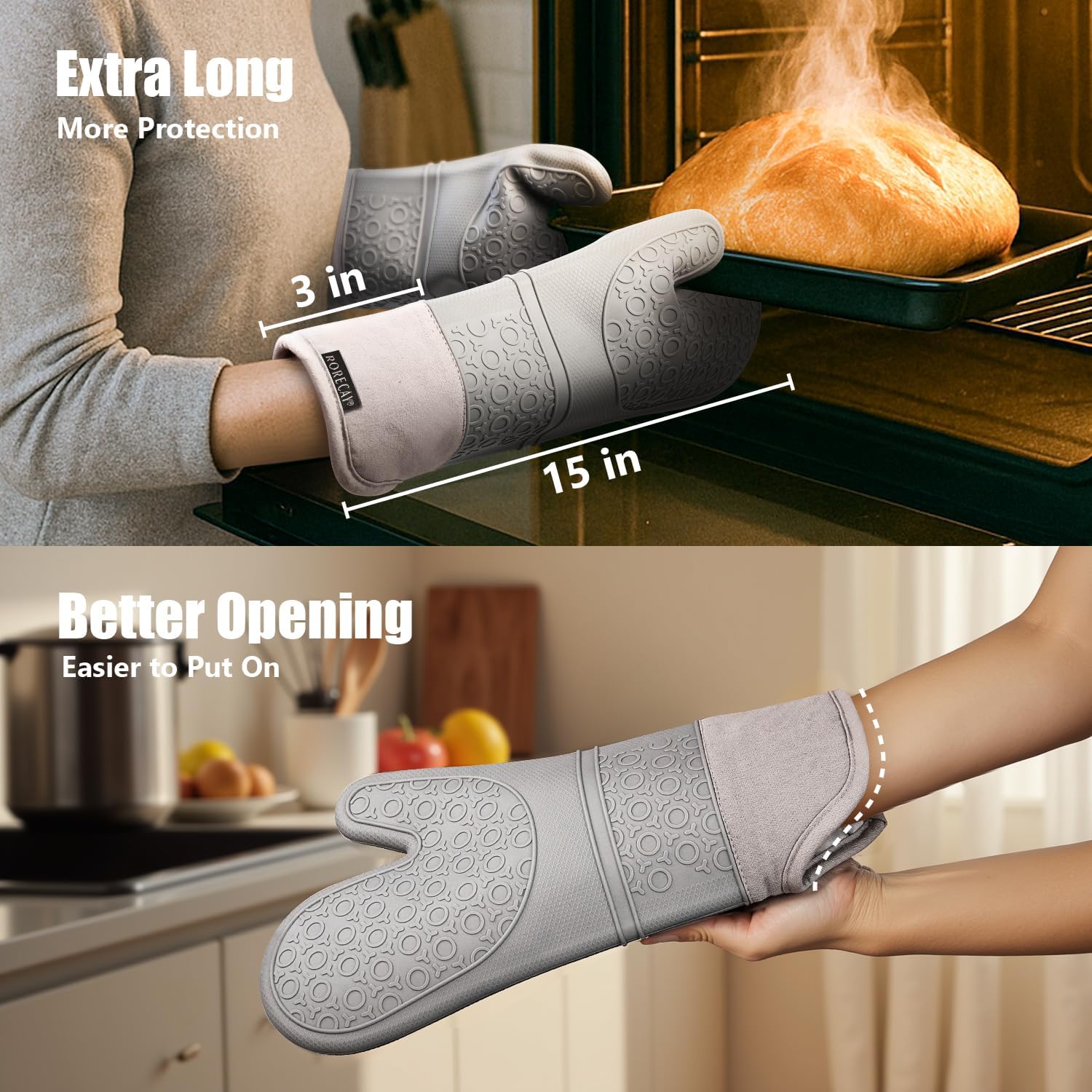 Detalle de Rorecay 15-inch Silicone Oven Mitts Set