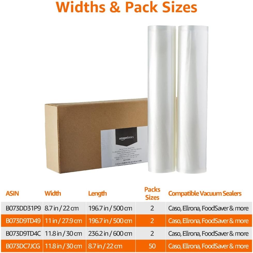 Detalle de Amazon Basics Vacuum Food Sealer Roll, 30 cm x 6 metre, Pack of 2