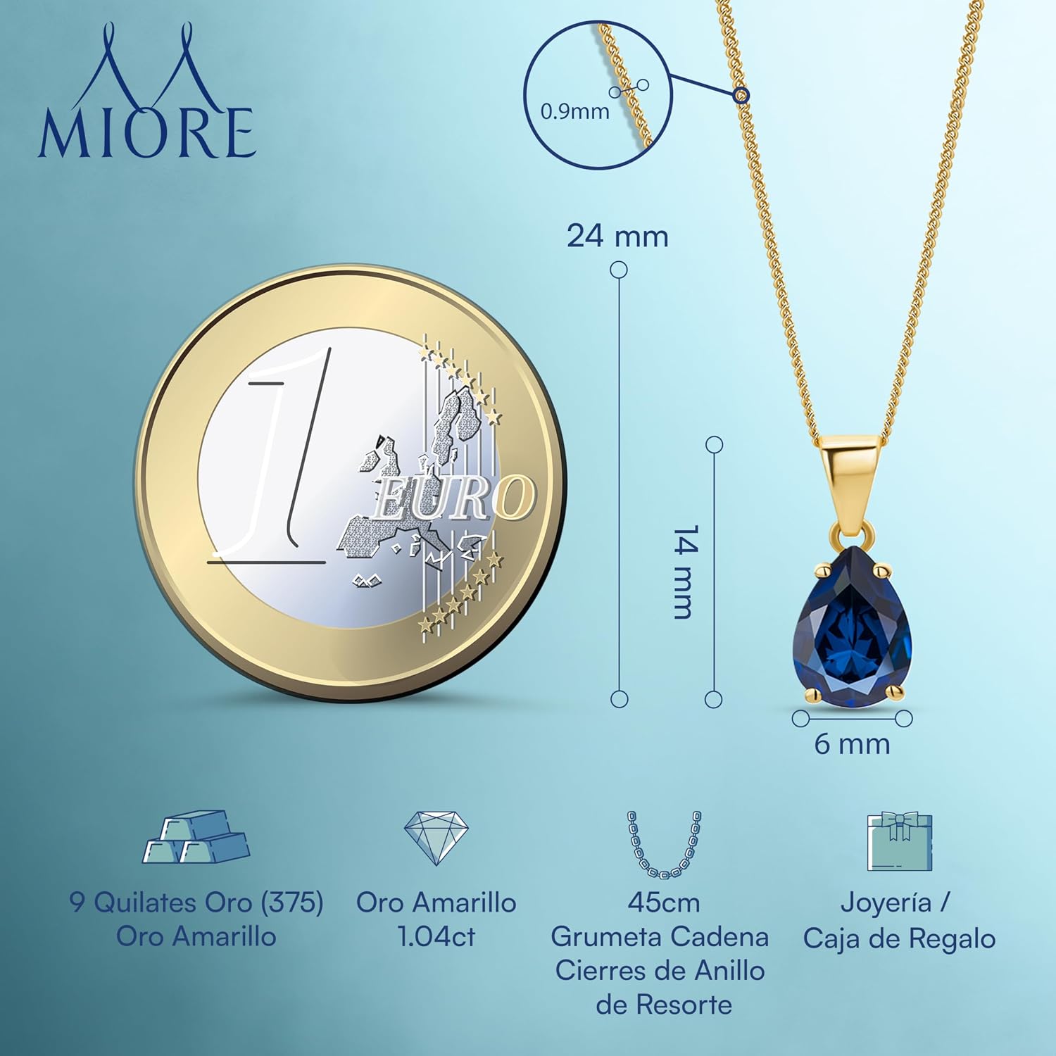 Detalle 2 de Miore Collar de Oro 9K 1,50 ct zafiro