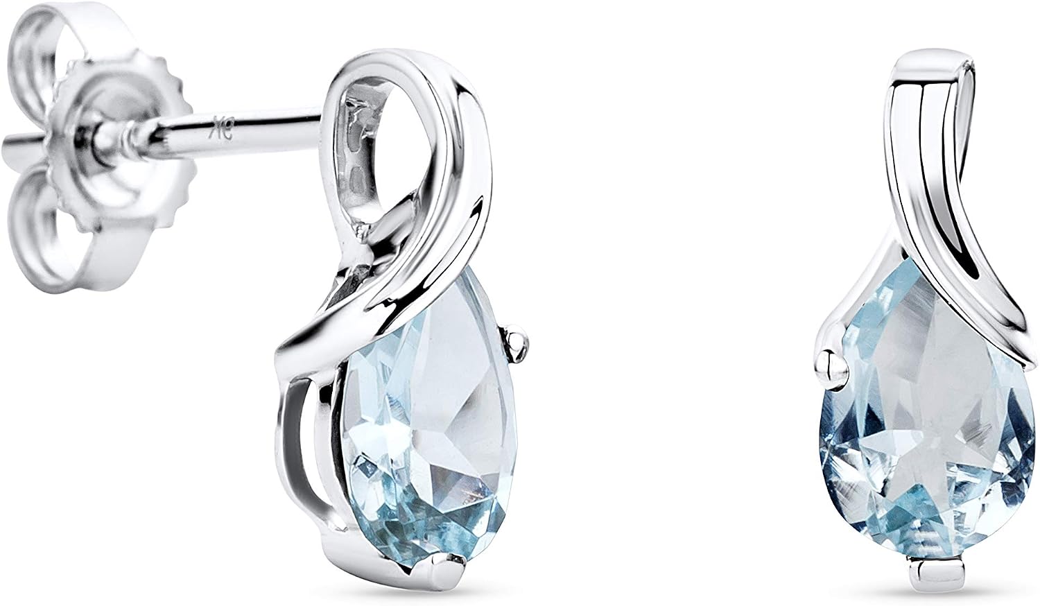 Detalle de Orovi Bijoux Femmes Boucles d'Oreilles poires en Or Blanc 9 Carat avec Aigue-marine bleu