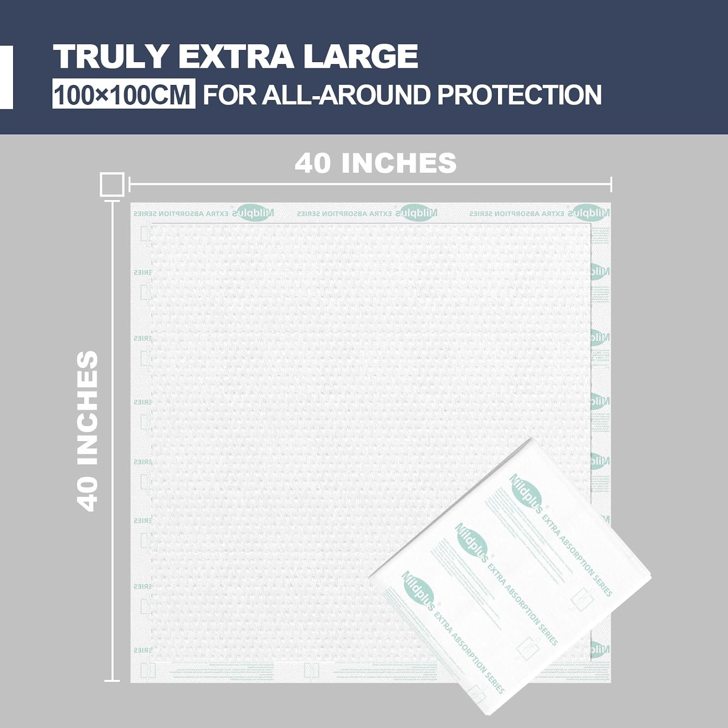 Detalle de Heavy Duty Underpads 40x40 Inches with Extra Absorption and Strong Backing (100x100 cm) — 40 Count