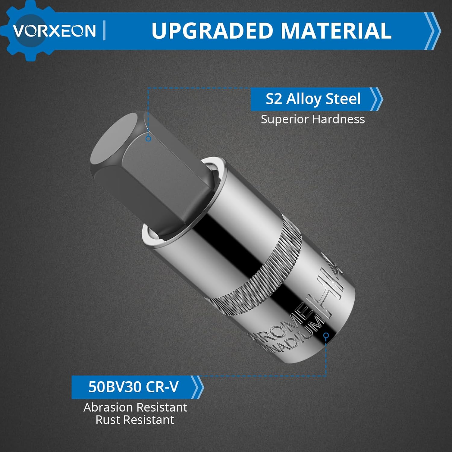 Detalle 2 de VORXEON zeskantdopsleutelset, 13-delig, 2–14 mm, CRV- en S2-staal