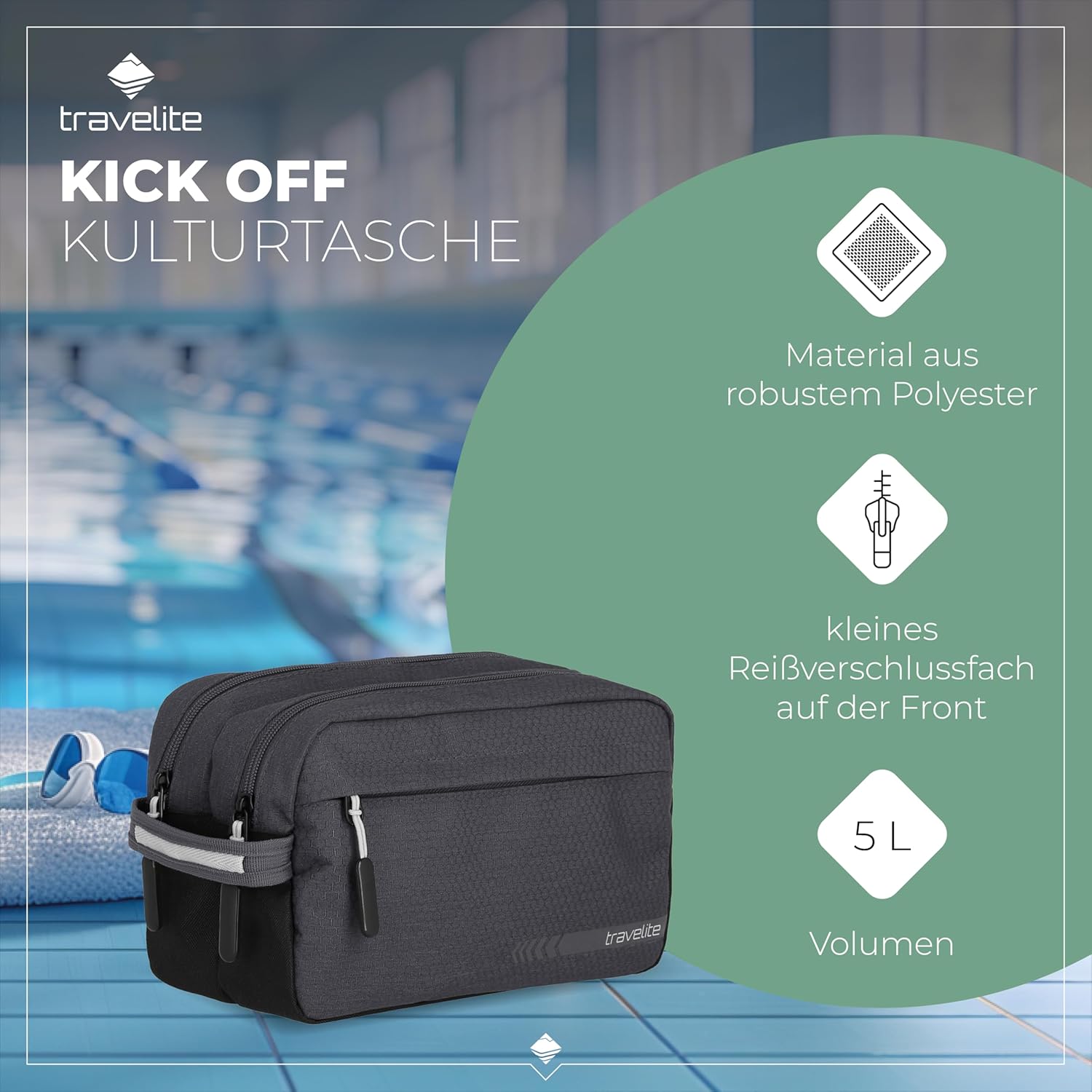 Detalle de Travelite Kick Off Handgepäck Kosmetiktasche – kompakte Kulturtasche mit 5 Litern Volumen