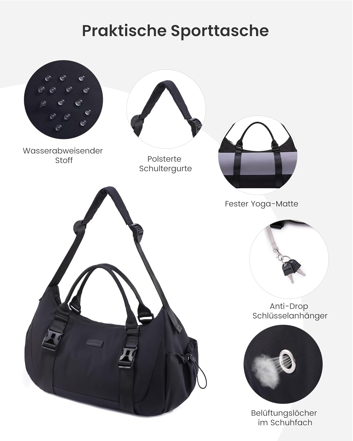 Thumbnail 4 de LOVEVOOK Sporttasche für Damen & Herren – Gym Bag mit Schuhfach, Befestigung für Yogamatte und Weekender-Option