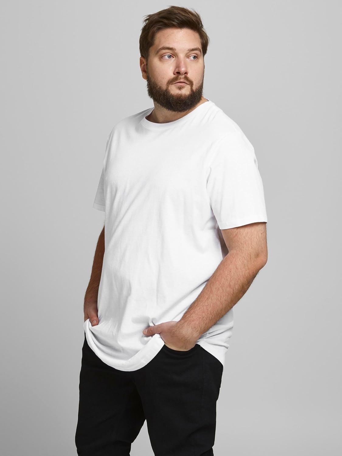 Detalle de JACK & JONES Einfarbiges Herren-T-Shirt aus Baumwolle