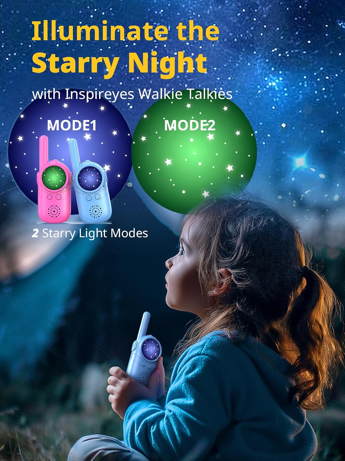 Detalle de Inspireyes Walkie-Talkies per bambini (2 pezzi): giochi stellati, autonomia prolungata e semplicità d’uso