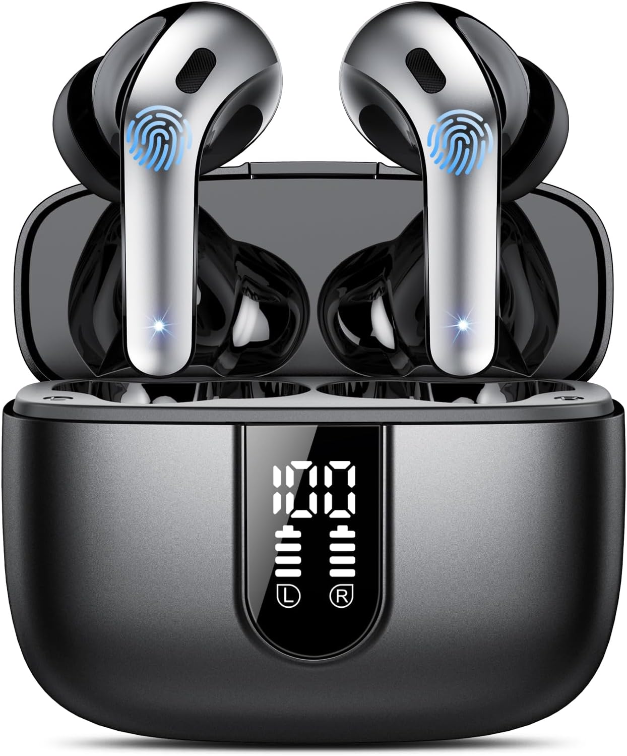 Detalle de IKT Auricolari Bluetooth 5.3 in-ear con display LED e microfoni ENC (50 ore) Nero