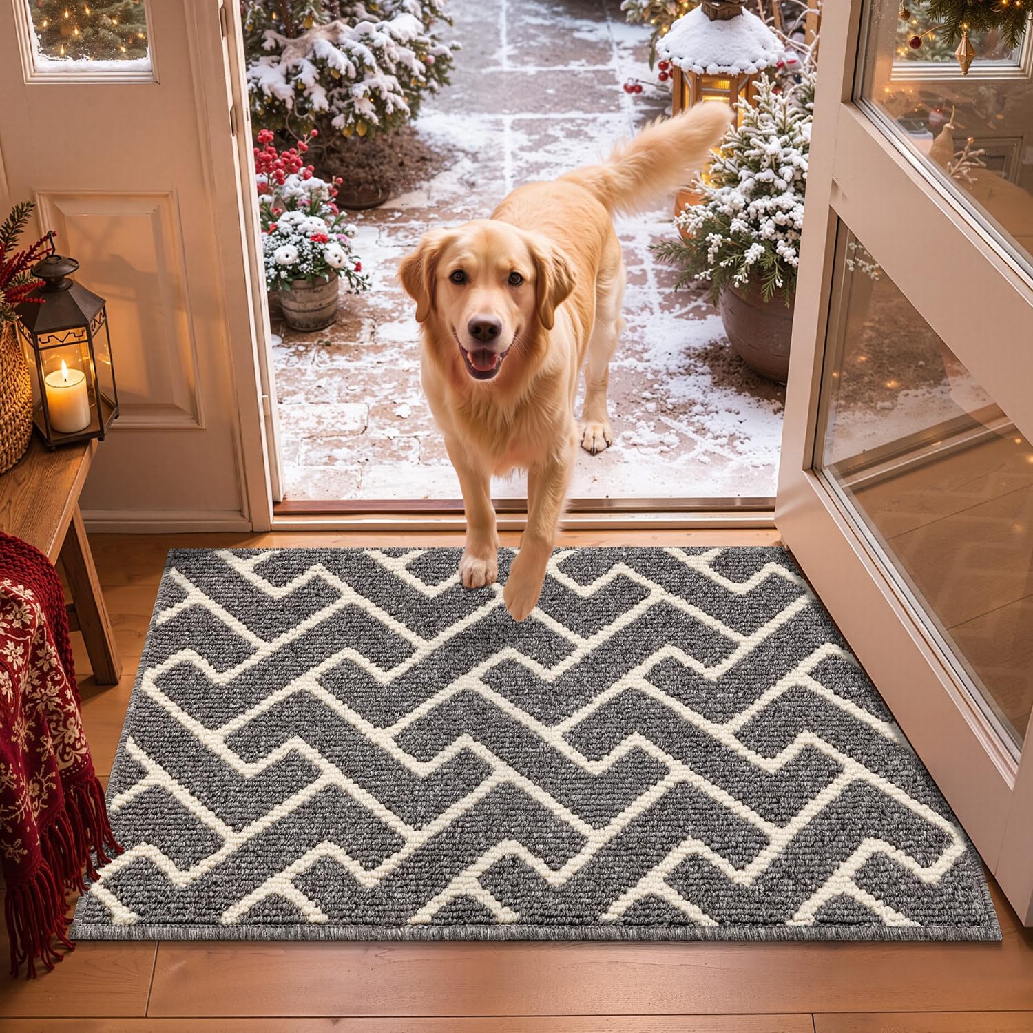 Detalle de Biscpro 50 x 80 cm Indoor Doormat, Washable Grey Polypropylene