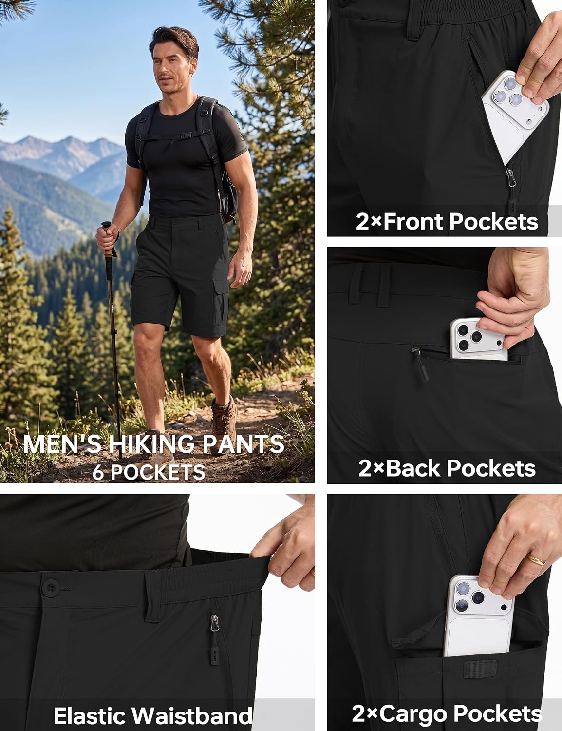 Thumbnail 4 de NATUVENIX Convertible Men's Hiking Pants, Quick-Dry Stretch with 6 Pockets