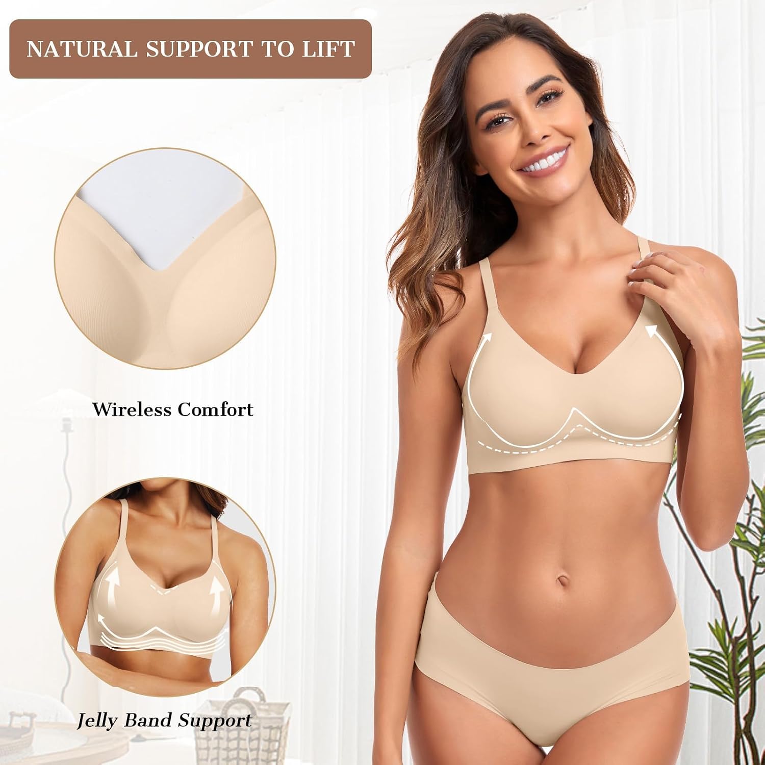 Detalle 2 de OEAK 0K-1028 Wireless Jelly Bra, Seamless V-Neck with Removable Pads