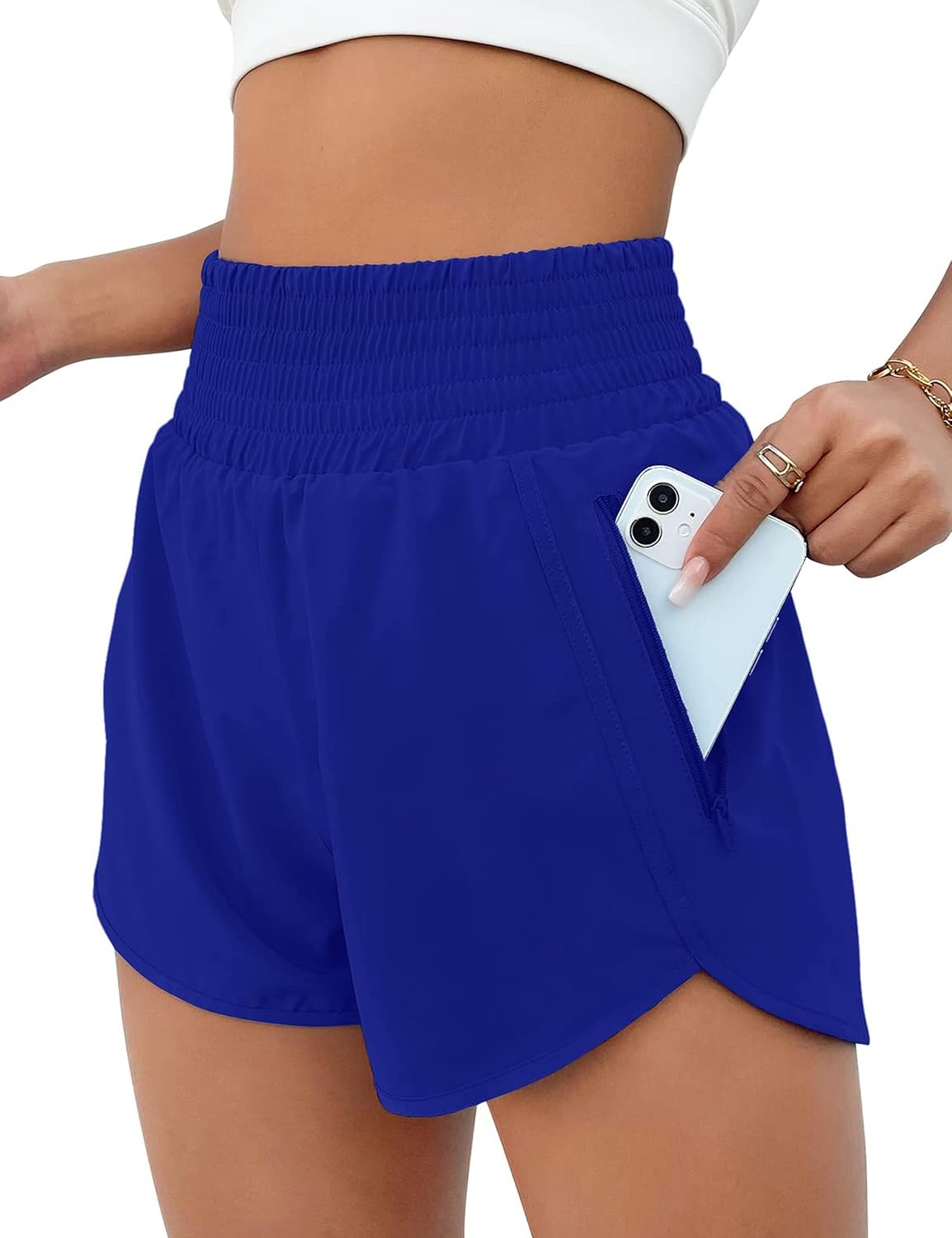 Detalle de BMJL 2.5" Women's Athletic Shorts, High-Waisted with Zip Pocket