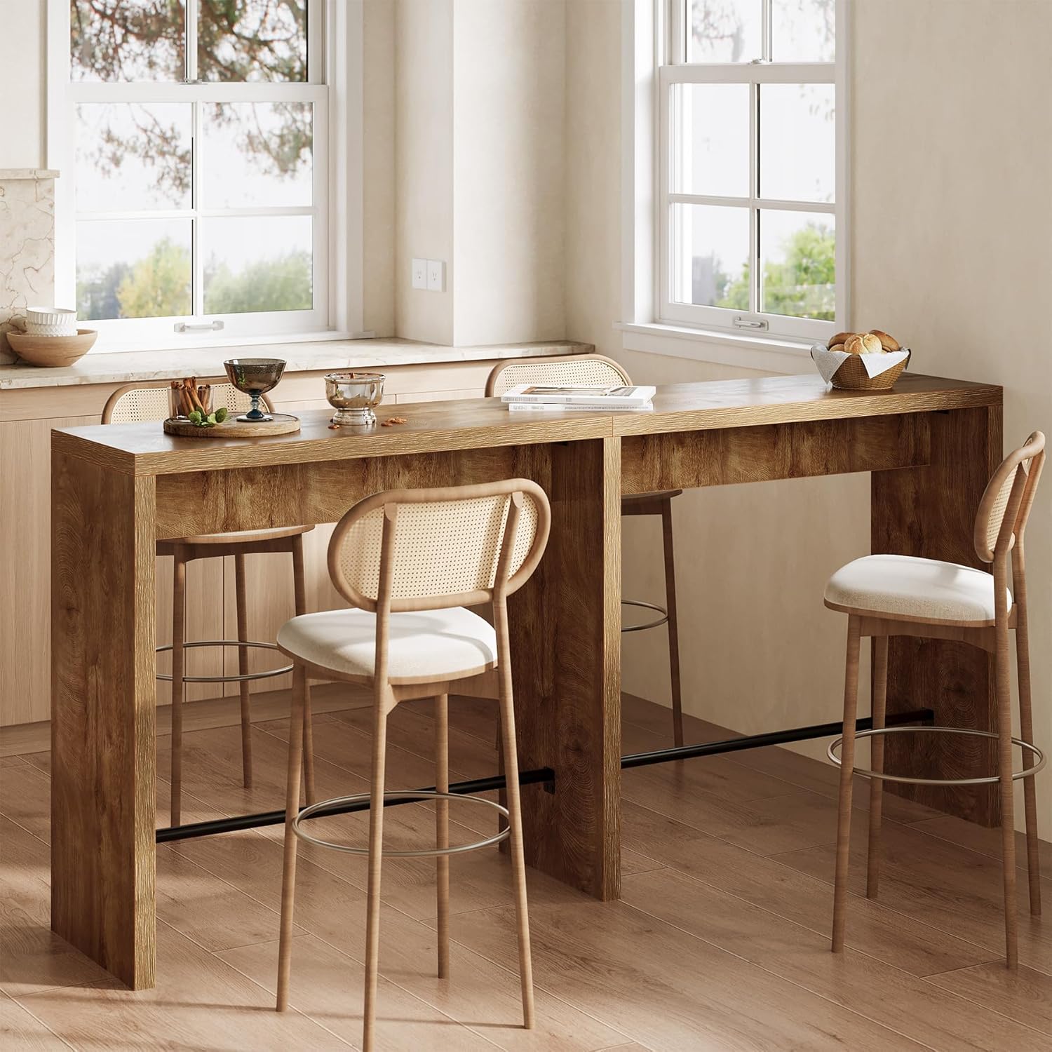 Detalle 2 de LITTLE TREE 78.74" Narrow Bar Table with Iron Footrest, Wood-Colour Top