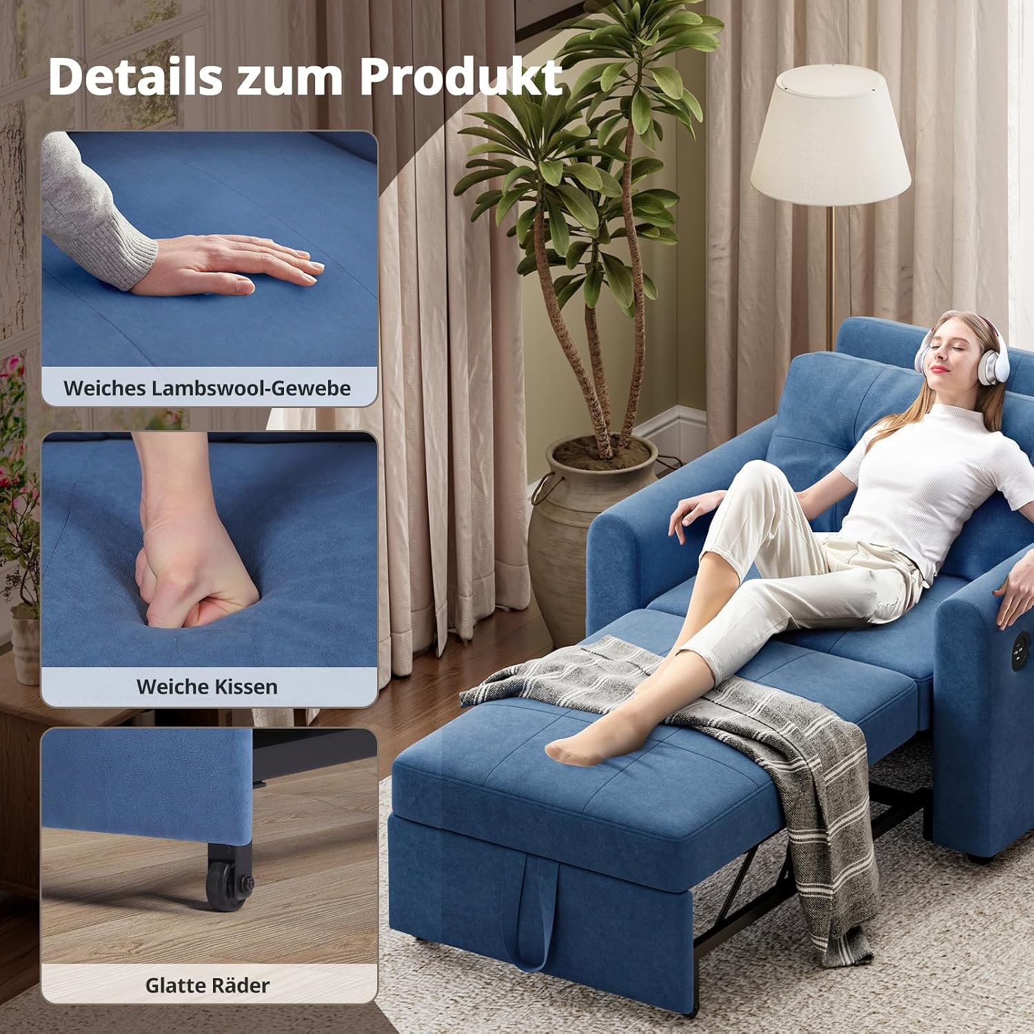 Thumbnail 5 de Luxstein Sillón 3 en 1 cama sofá Azul
