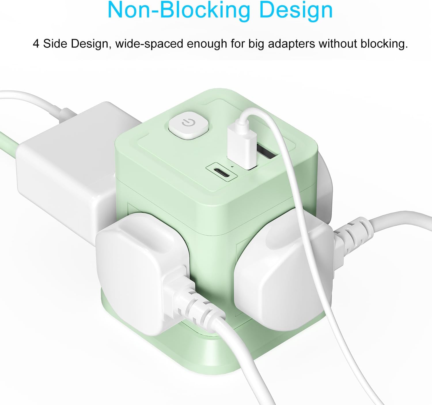 Detalle de 3M Extension Lead Cube With USB – 4 AC Outlets, 3 USB Ports and 3m Extension Cable