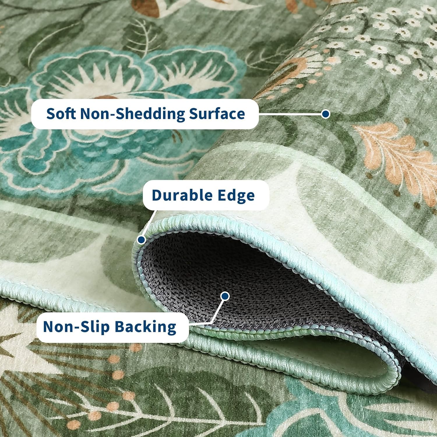 Thumbnail 6 de Garvee 8' x 10' Sage Green Washable Low-Pile Floral Area Rug