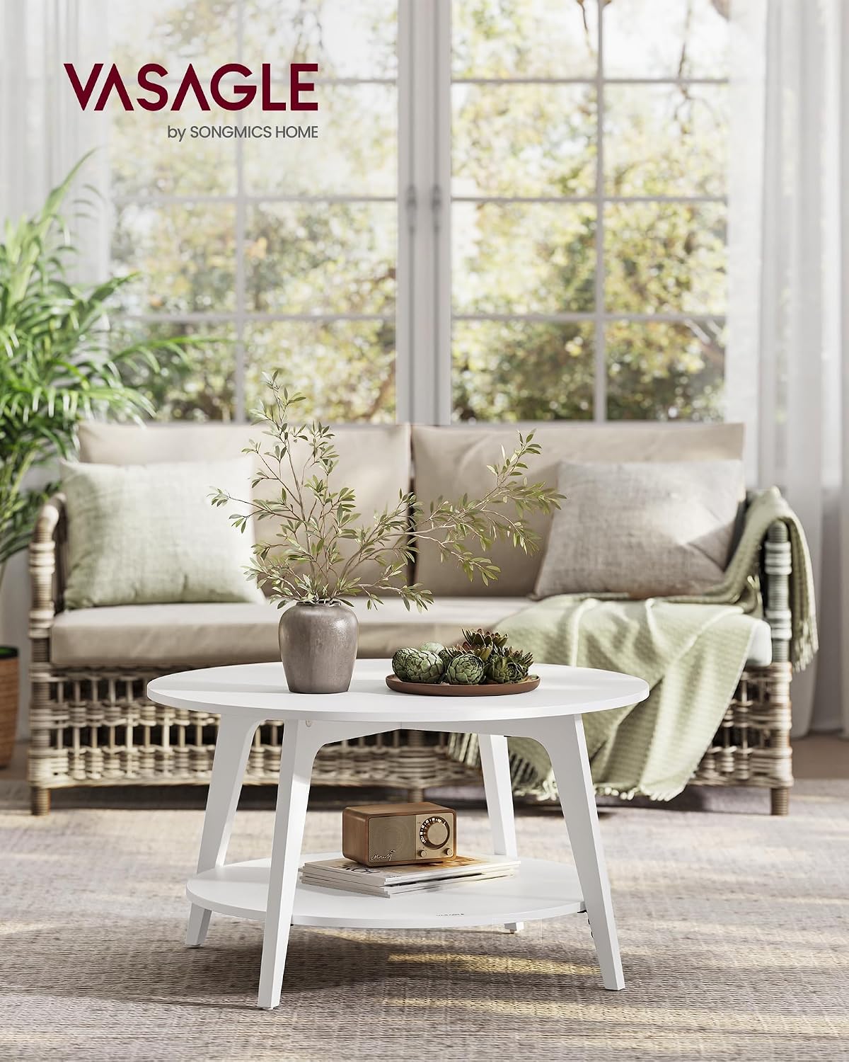 Detalle 2 de VASAGLE ULCT243W14 MAEZO Round Coffee Table, 2-Tier Snow White