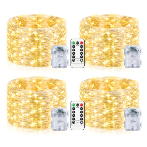 Detalle de btfarm 4 Stück 10 m LED-Lichterkette Batterie mit Fernbedienung und Timer