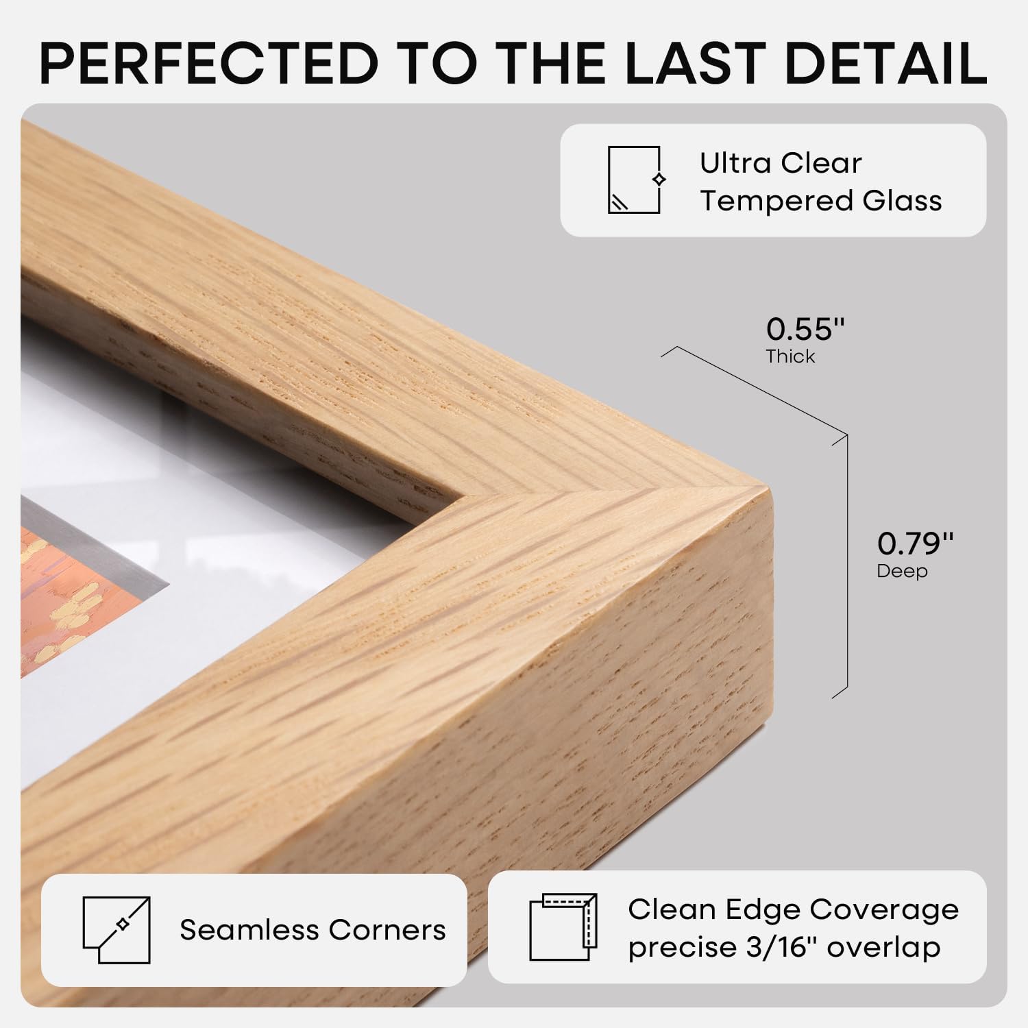 Detalle de Homeforia 22.375x34 Puzzle Frame — Natural Oak, High-End Gallery-Style Wood Frame