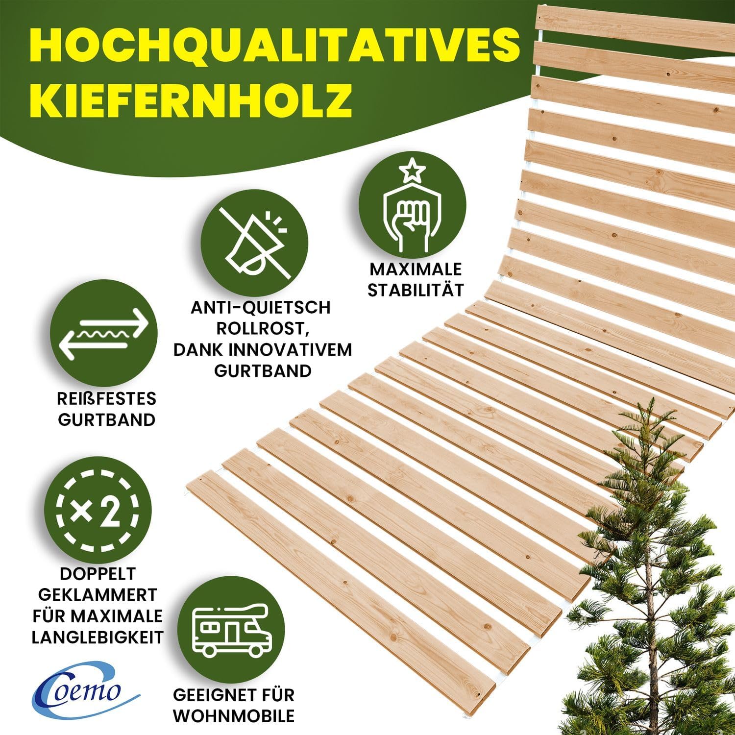 Detalle de Rollrost 80x190 cm – 20 Leisten, extra starker Lattenrost aus Massivholz