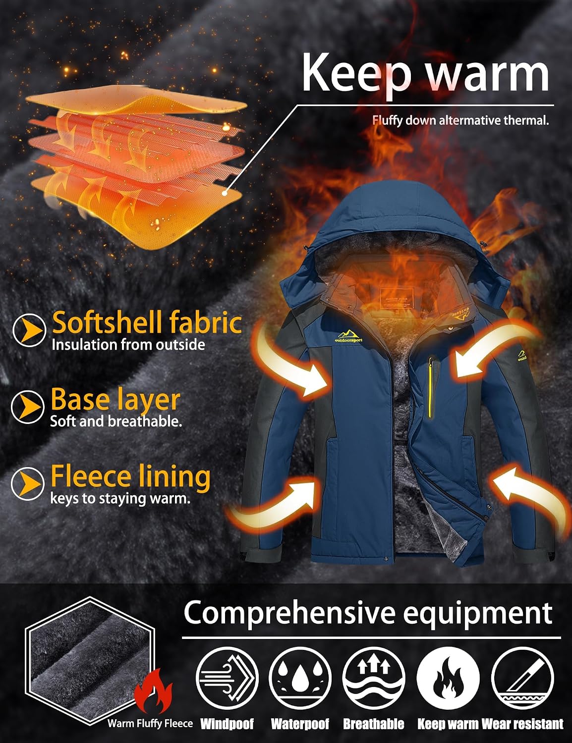 Detalle de TACVASEN Skijacke Herren wasserdicht