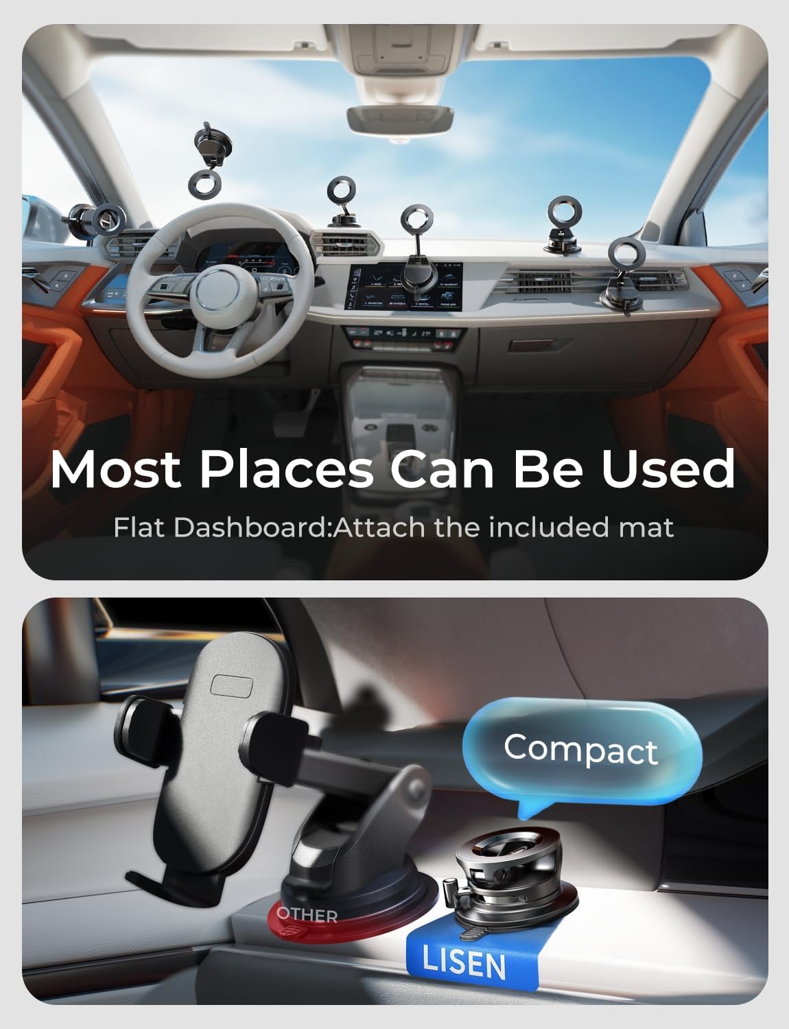 Detalle de LISEN Magsafe Car Phone Mount (2-Pack) with Reinforced Suction & Snap Lock