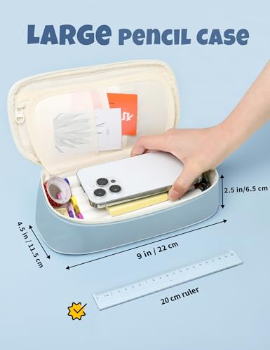 Detalle 2 de SUNEE Cute Pencil Case: Blue Large Kawaii Stationery Organizer