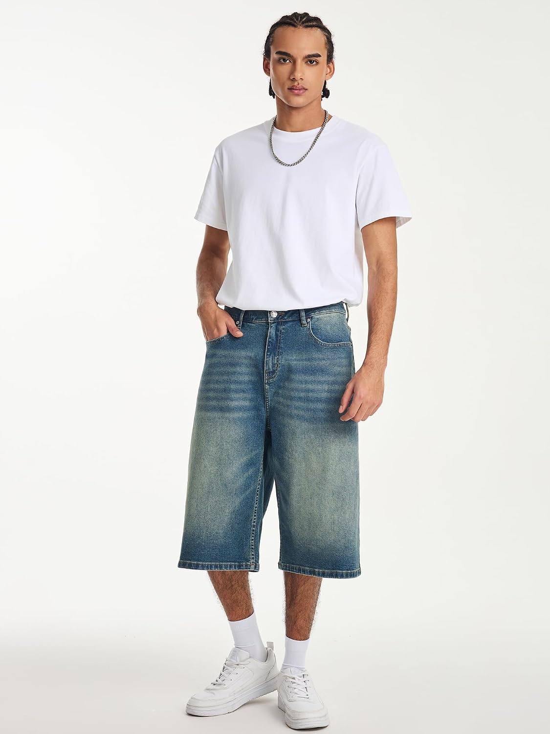 Detalle de JMIERR Jeans Shorts Herren Baggy 3/4 – Sommerlicher Y2K-Style aus Denim, Loose Fit