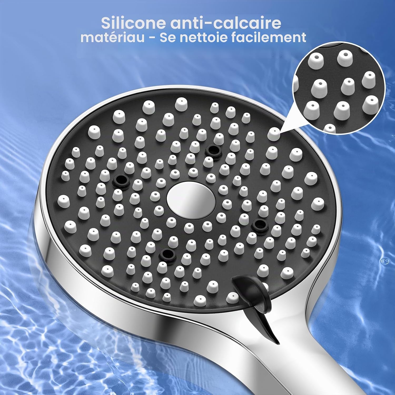 Detalle de YEAUPE Pommeau de douche avec filtre indépendant — 1,6 m, 6 modes, haute pression, anti-calcaire, chrome