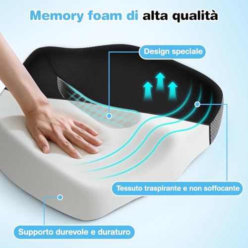 Detalle de POOTACK Cuscino Sedia Ufficio: Comfort memory foam e versatilità per ufficio, auto e casa