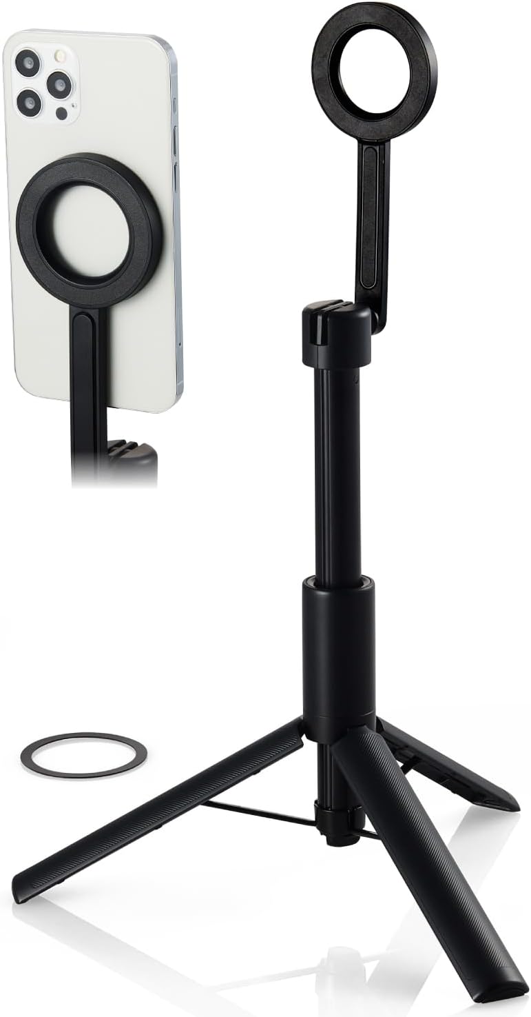 Detalle de エレコム PWSTMFBK MagSafe対応スマホ三脚 床置き・最大約570mm・360度回転