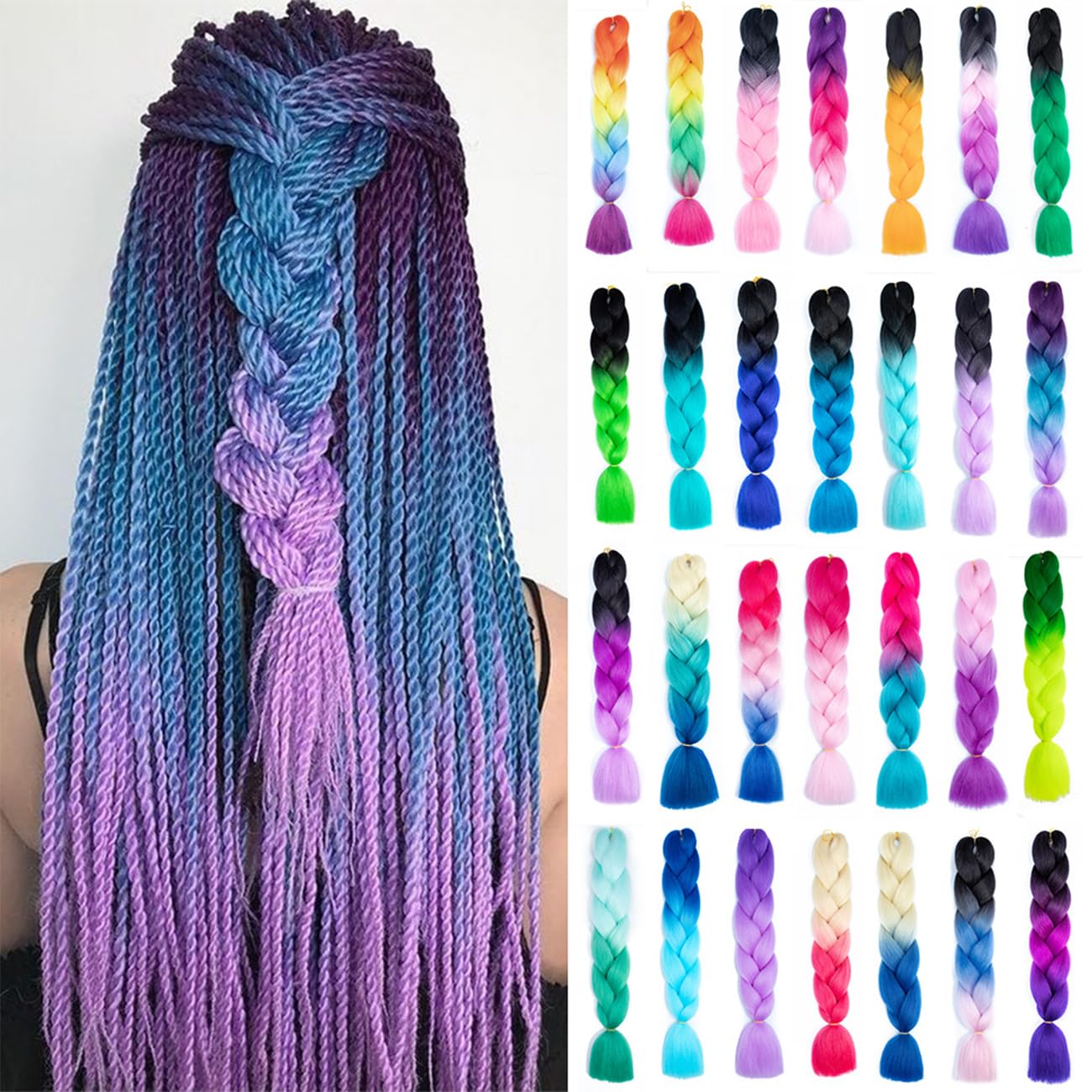Detalle 2 de prinfantasy Jumbo Zöpfe Haarverlängerung Blau – 60 cm synthetische Zopf-Braids für Afro-Haar, 100 g