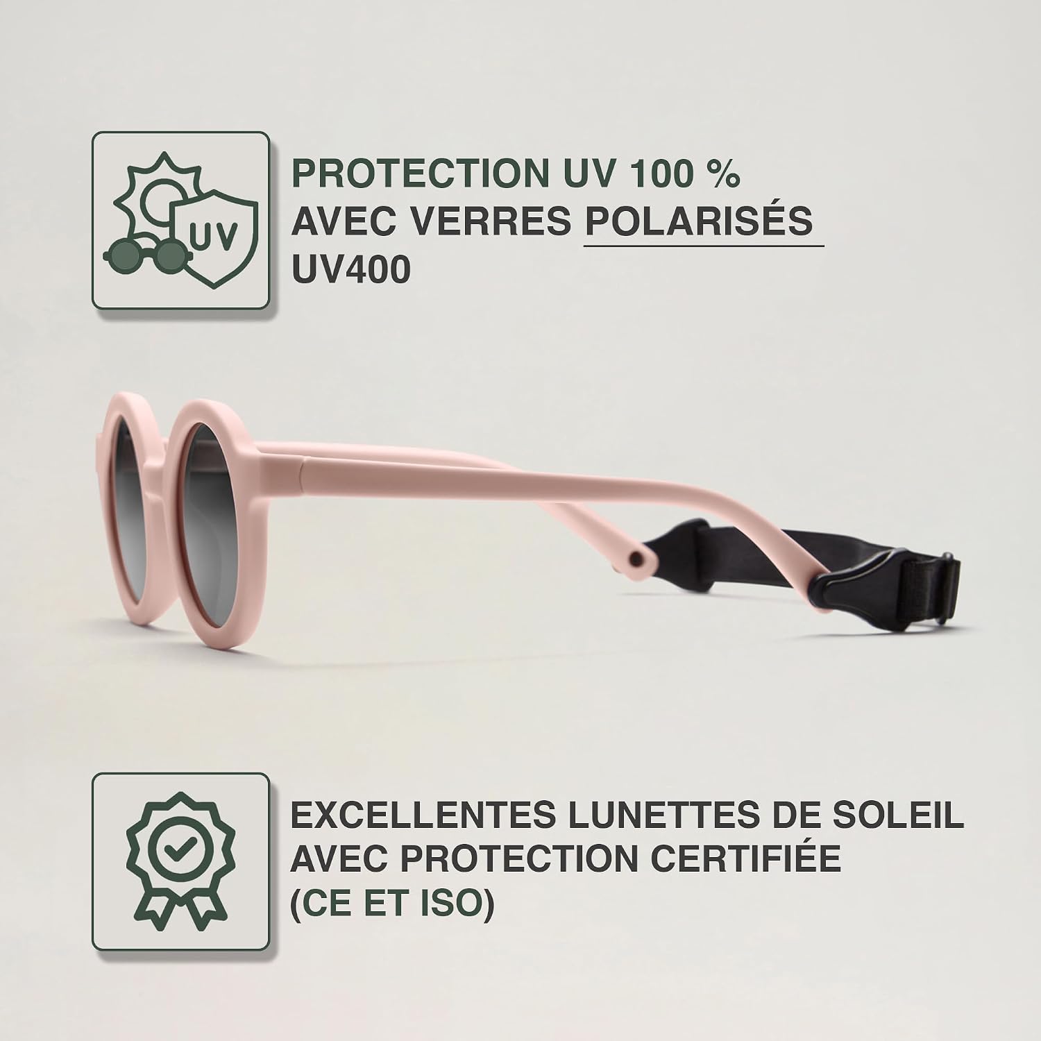 Detalle de BABYMOCS Lunettes de soleil rondes pour bébé 0–1,5 ans – Protection UV 400, cadre flexible et sans BPA