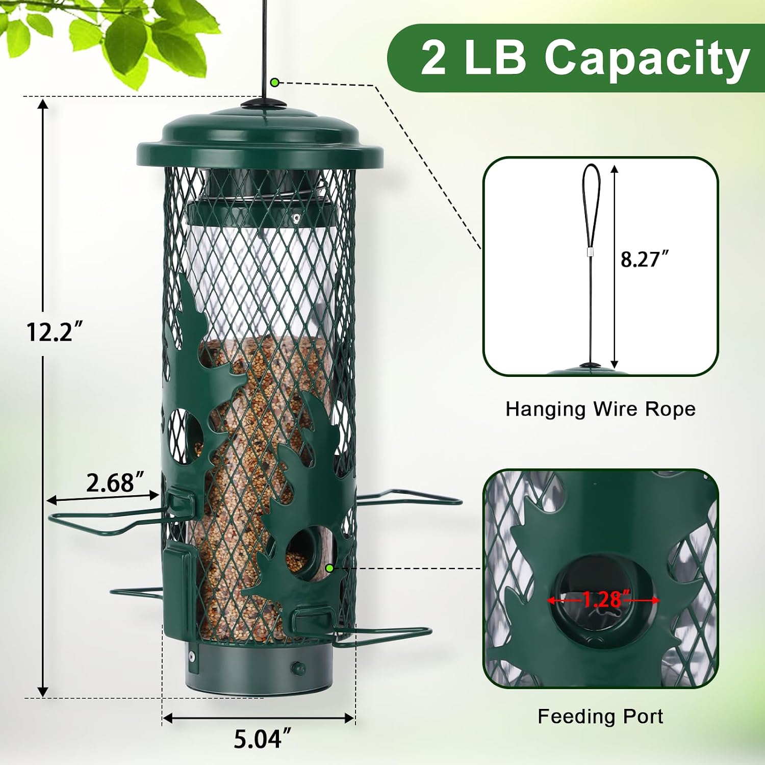 Detalle 2 de Gbekery LY-YXSY-13IN-1 Metal Hanging Bird Feeder, 4 Ports, Green