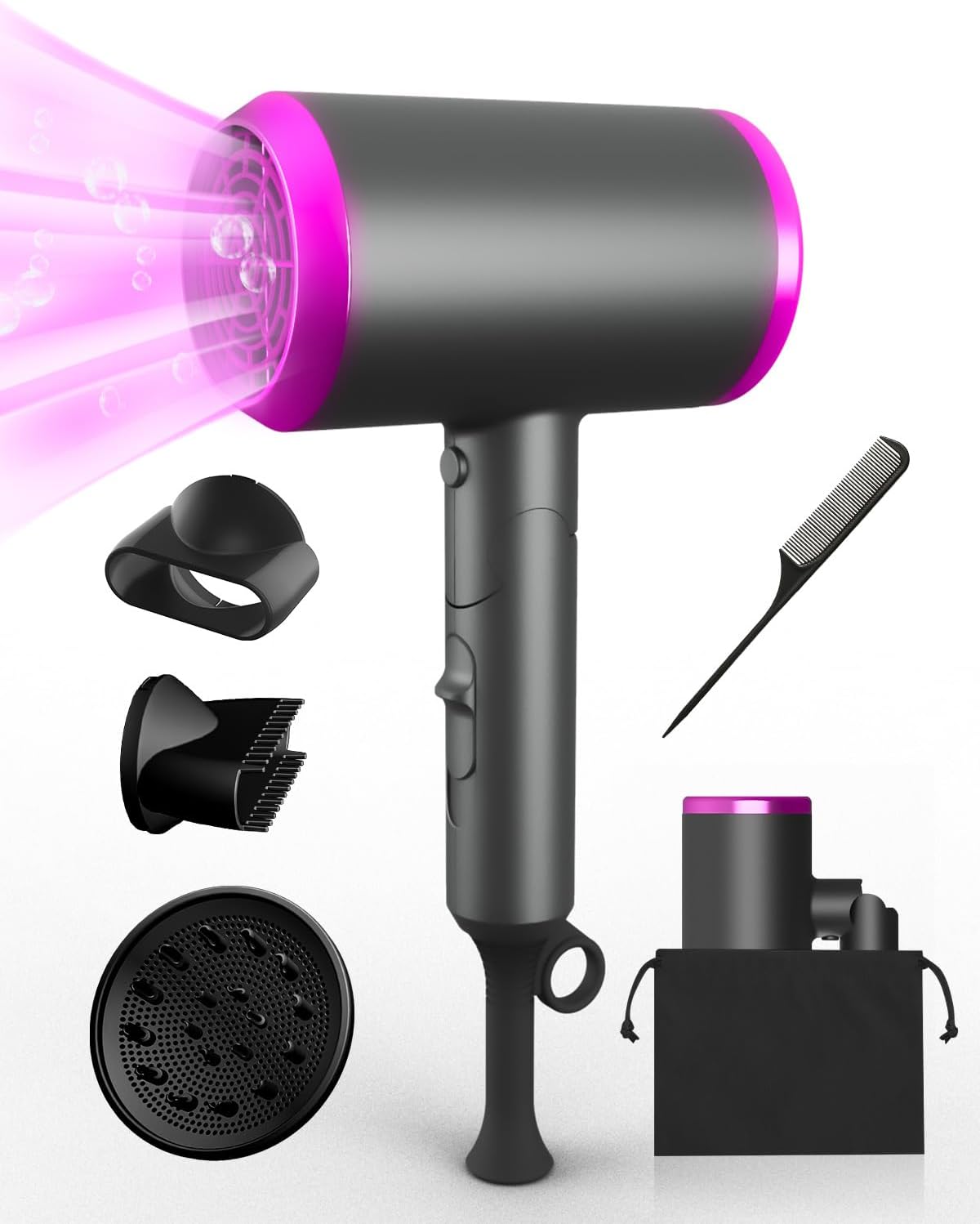 Detalle de Small Hair Dryer, Foldable Ionic Blow Dryer with Diffuser & Concentrator for Travel and Everyday Use