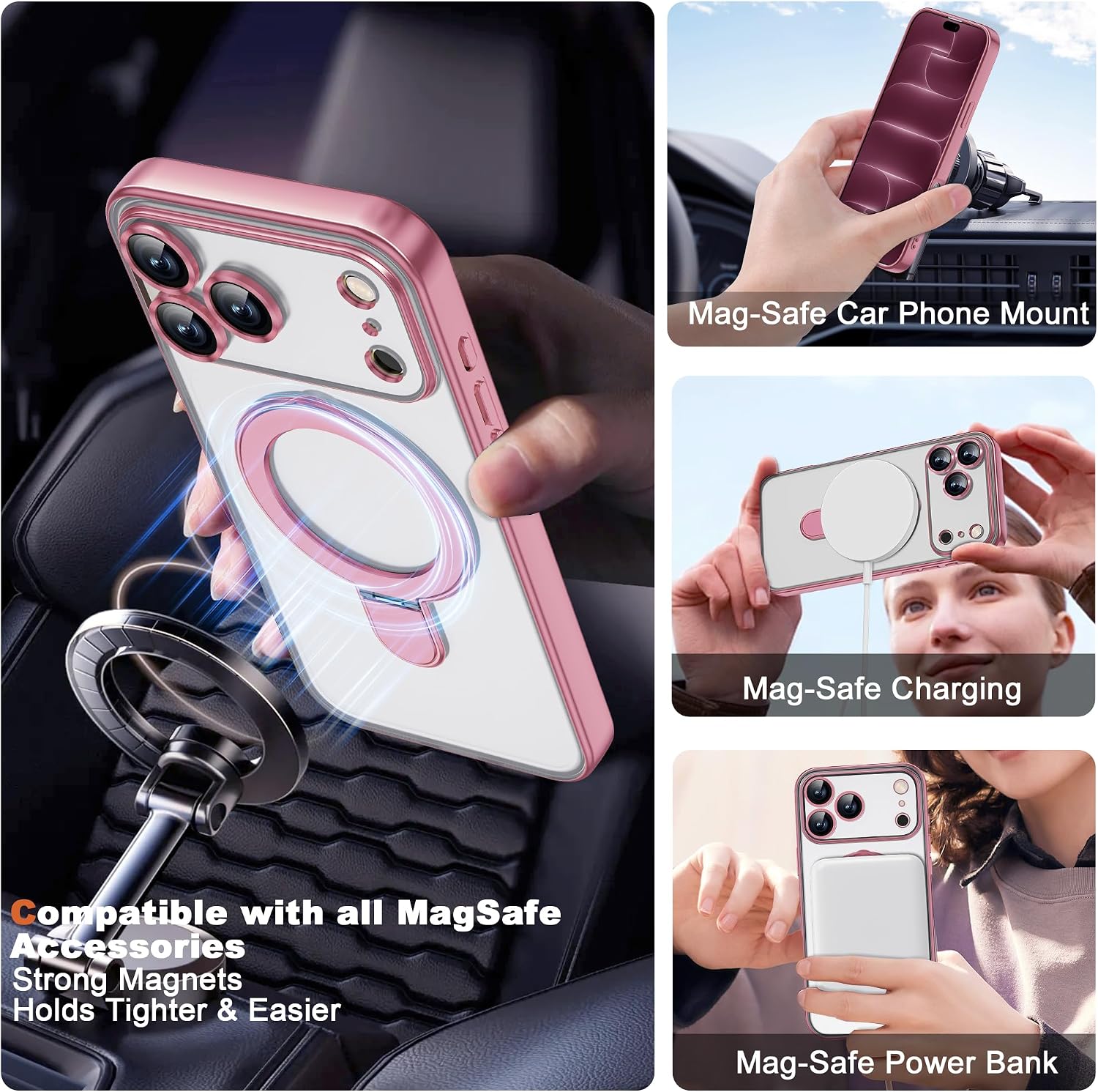 Detalle 2 de ETPESOK Pink Plating Clear Case for iPhone 18 Pro Max with Ring Stand