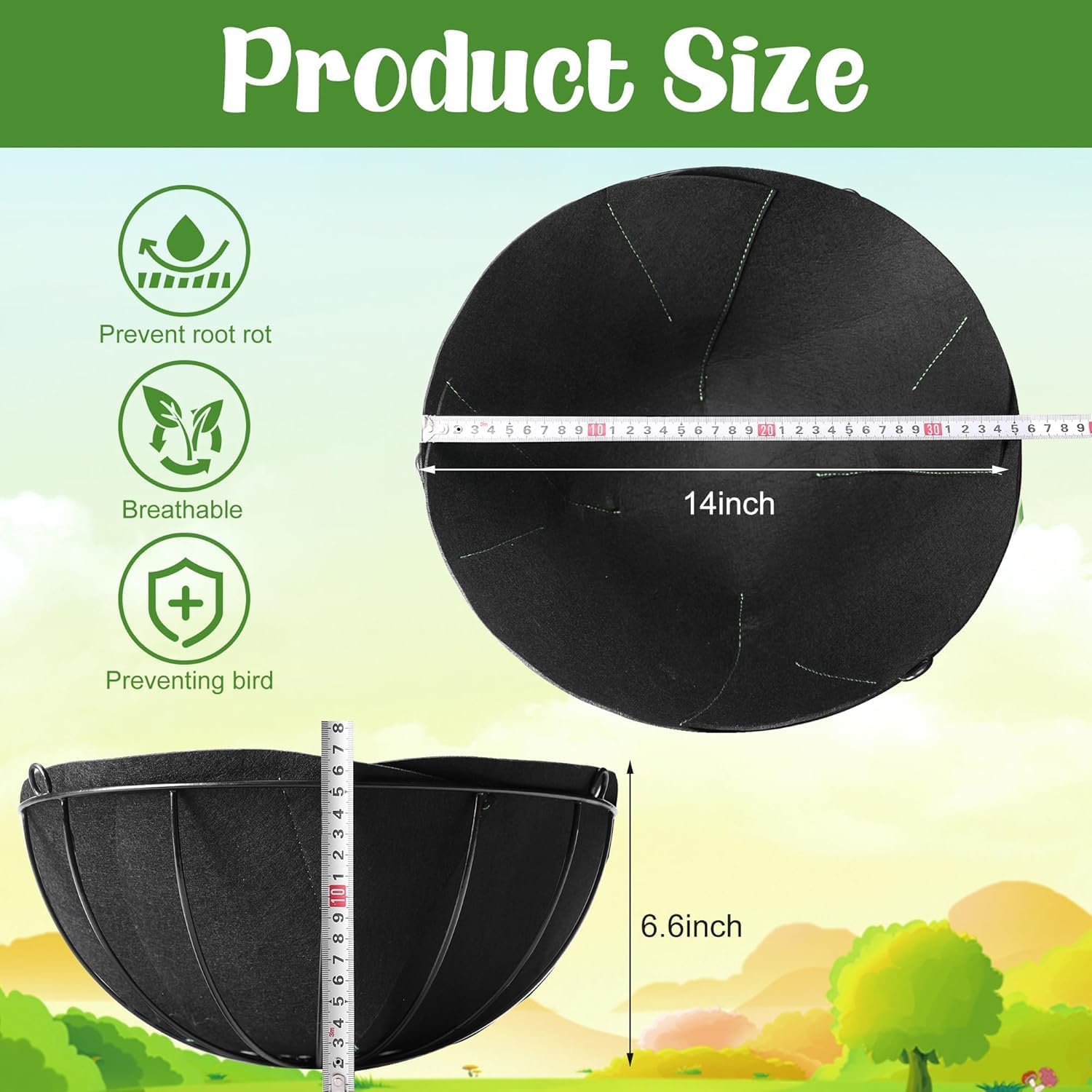 Thumbnail 1 de GIONAR 6PCS fabric planter basket liner (14inch/35cm felt) for hanging wall planters