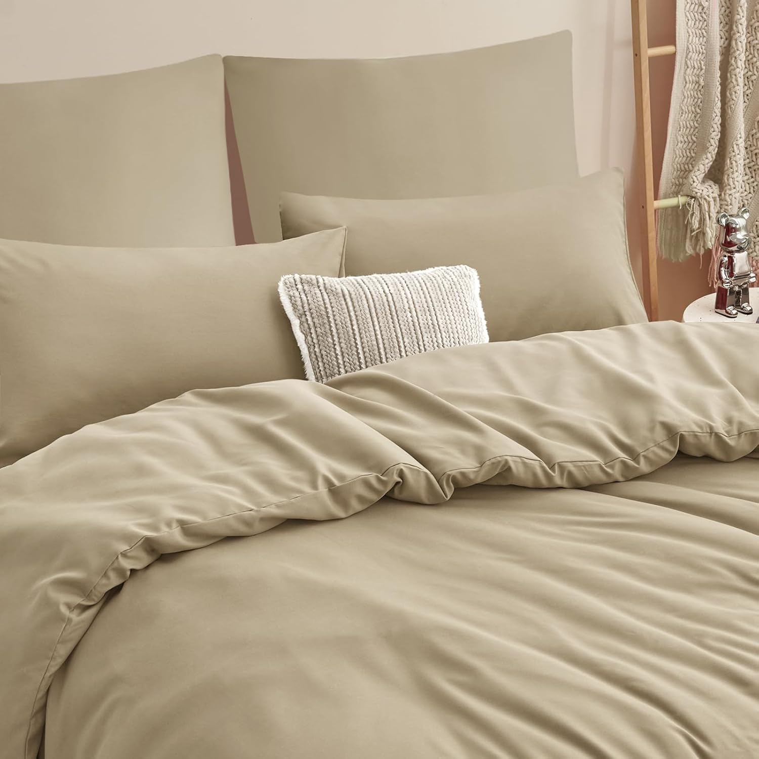 Thumbnail 3 de RUIKASI Housse de couette 220x240 cm kaki en microfibre avec fermeture éclair (parure 2 personnes + 2 taies 65x65)