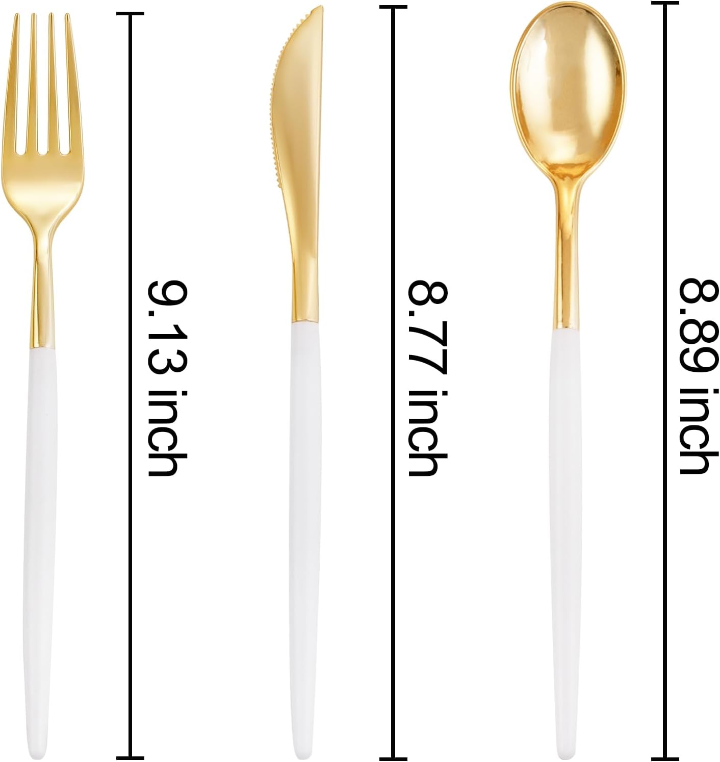 Detalle de I00000 300 Pcs Gold Plastic Silverware Set – Premium White & Gold Disposable Cutlery (100 forks, 100 knives, 100 spoons)