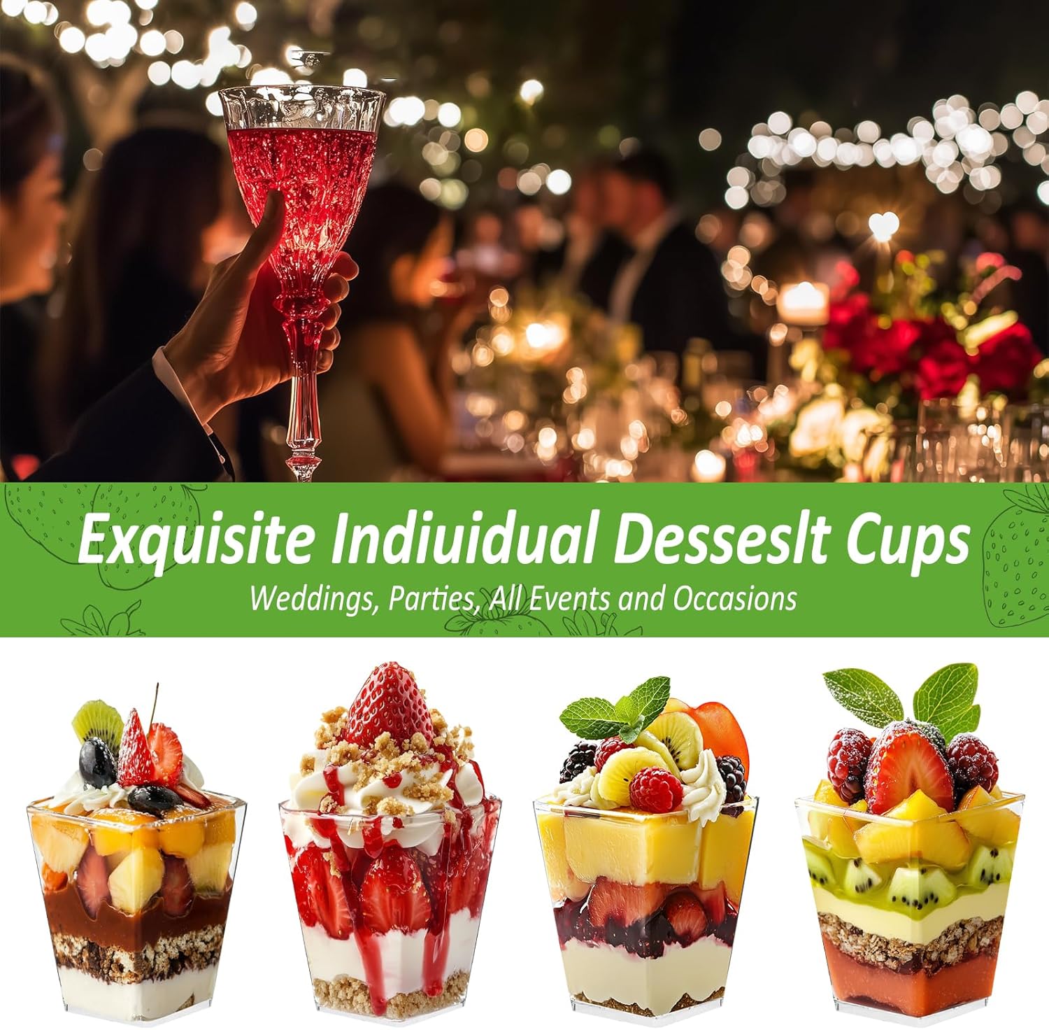 Detalle de Ouxayapl Dessertgläser aus Plastik 5 OZ / 160 ml (50 Stück) inkl. 50 Löffel – transparente Dessertbecher für Eis, Mousse & Joghurt