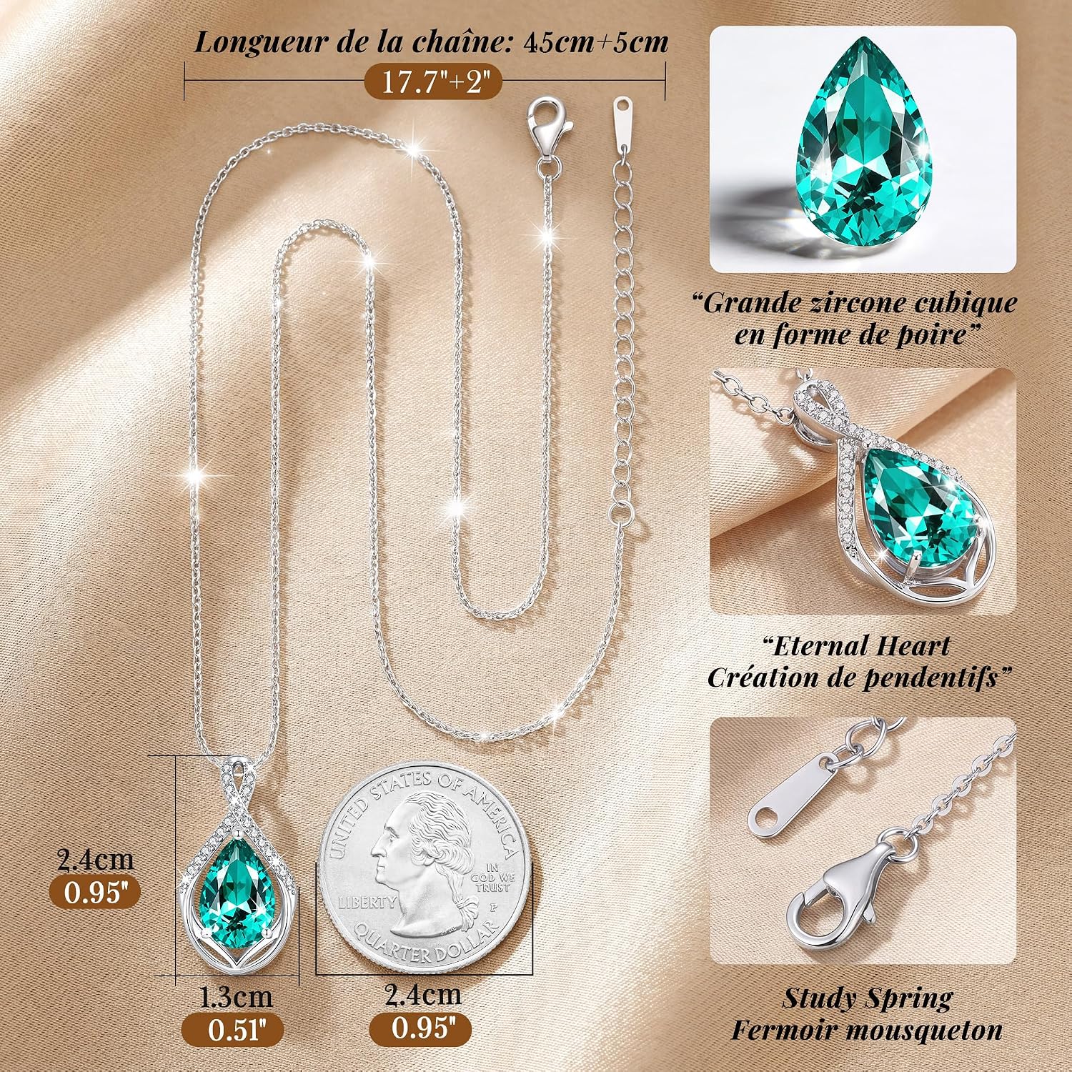 Detalle de CDE Collier Femme Goutte d'Eau – Pendentif en laiton plaqué rhodium avec zircones 5A, cadeau élégant pour elle