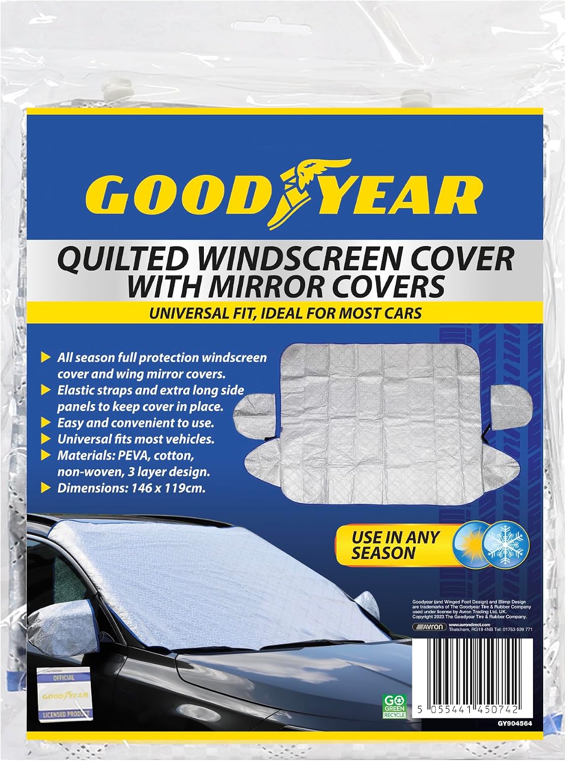 Goodyear Quilted Windscreen Cover with Mirror Covers (Heavy Duty, Universal Fit)