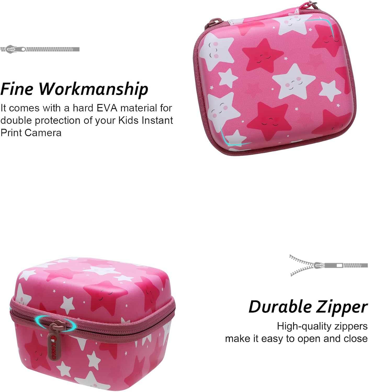 Thumbnail 3 de XANAD Kinderkamera Tasche (Sofortbildkamera) – Schutzhülle mit Hartschale & weichem Innenfutter für Kinder 3–14 (Rose Star)