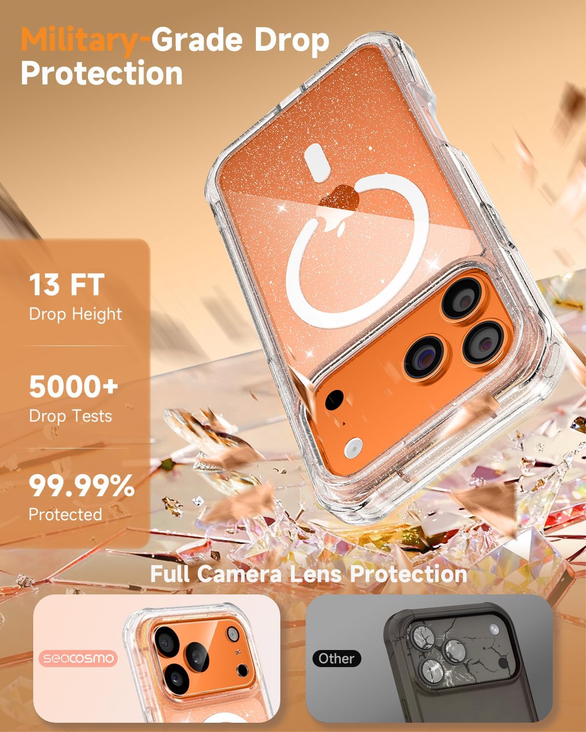 Thumbnail 5 de seacosmo Magnetic iPhone 17 Pro Max Privacy Case with Built‑in Privacy Screen Protector, MagSafe Compatible, Glitter Clear Back