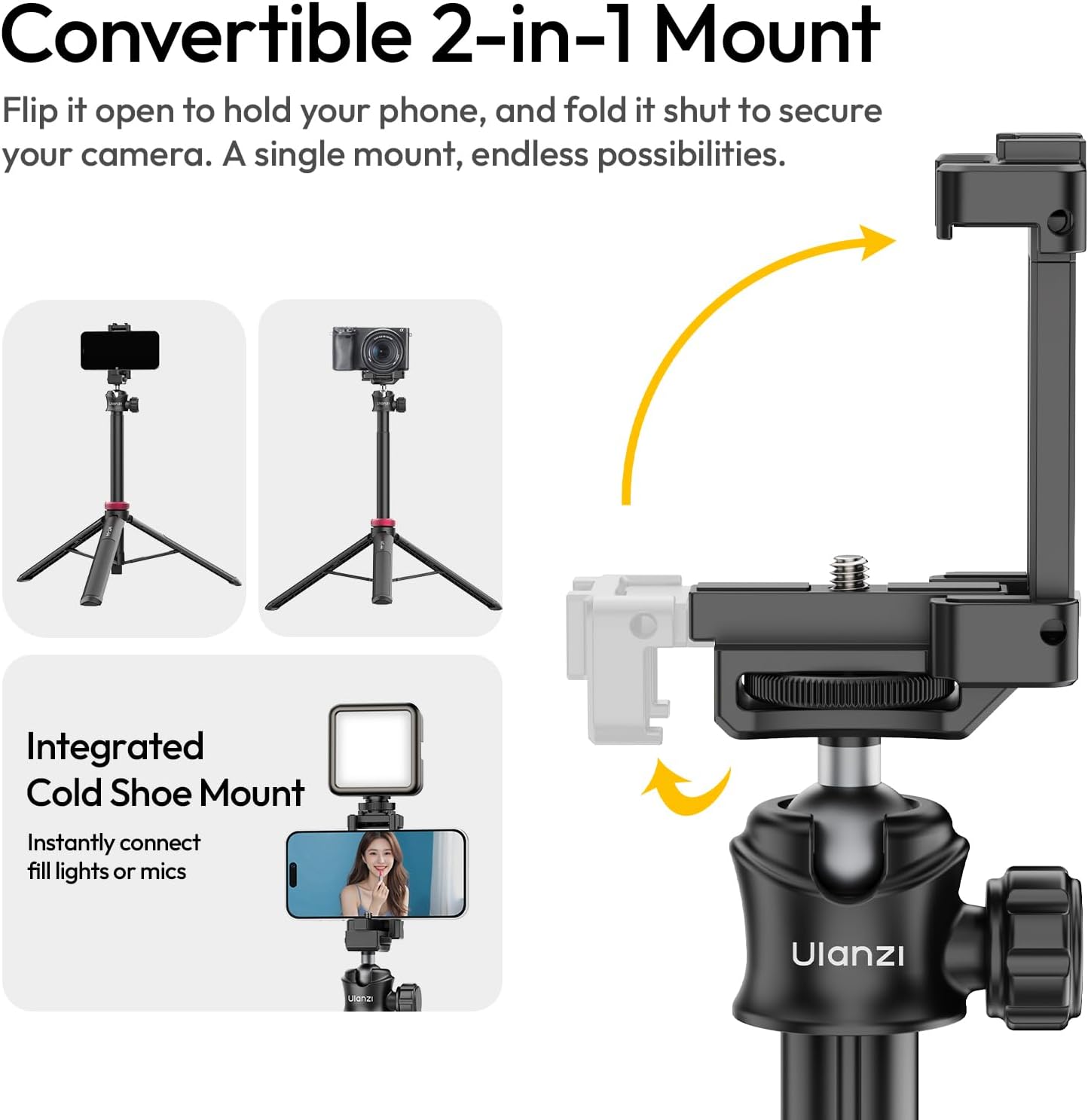 Thumbnail 4 de ULANZI MT-44 Auto Open Phone Tripod, 59" Telescoping Selfie Stick