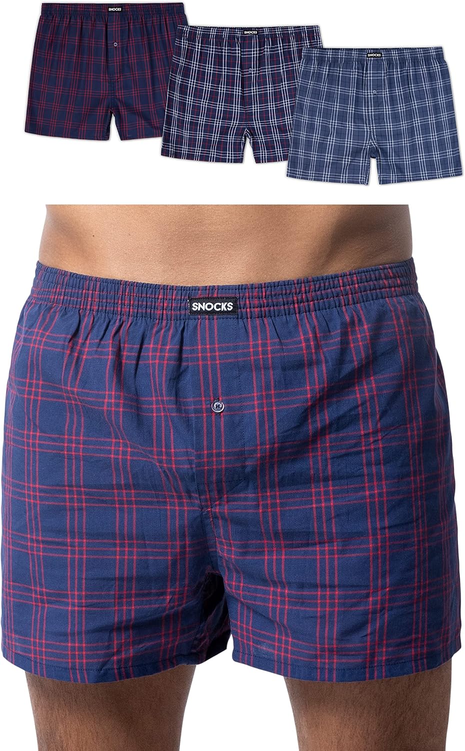 Detalle de Snocks American Boxershorts Herren Bio-Baumwolle 3er-Pack