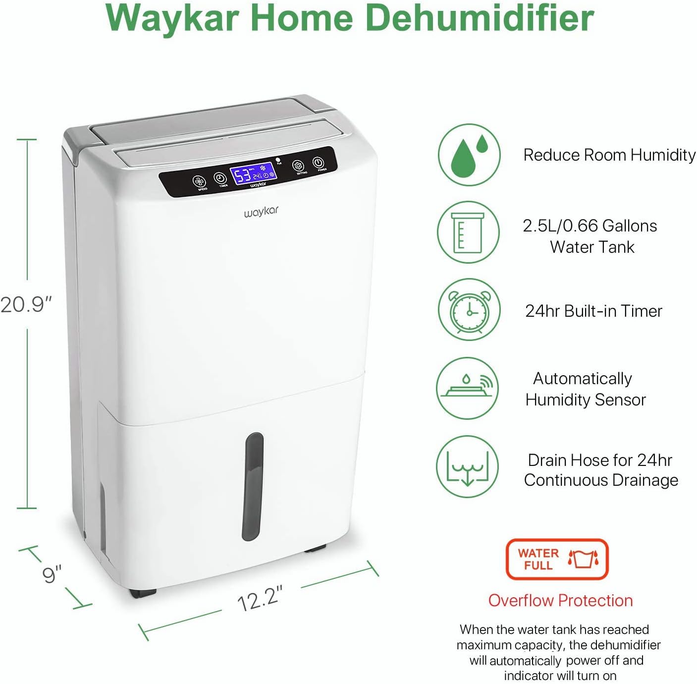 Detalle de Waykar PD160B 34-Pint Dehumidifier, 2,000 Sq. Ft., ENERGY STAR