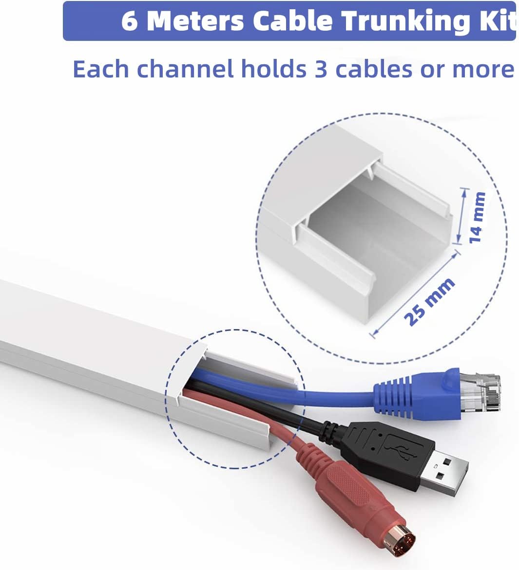 Thumbnail 1 de Anomat Cable Trunking Kit 15 Pack 400mm Self-Adhesive Wire Cover (Paintable White) – 6m Wall-Mounted Cable Hider